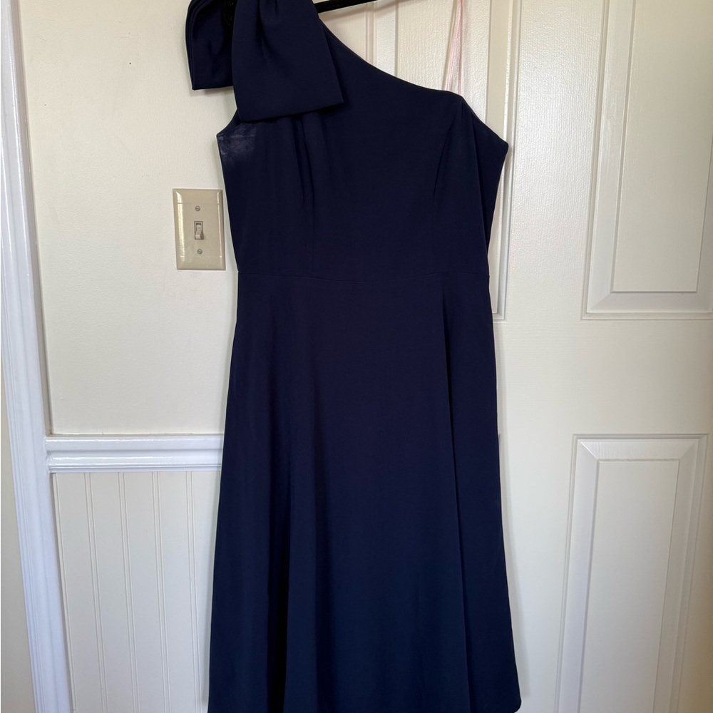 Gal Meets Glam Navy One-Shoulder Midi Cocktail Dress